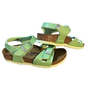 BIRKENSTOCK Kids Rio Leather Sandals in Electric Metallic Mineral Sz 8.0